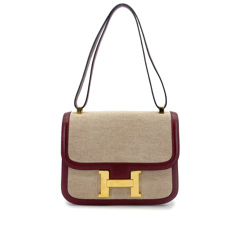 HERMES CONSTANCE 24 ROUGE H BOX CALF TOILE H SHOULDER BAG 1985 CIRCLE O GOLD HARDWARE 90325610