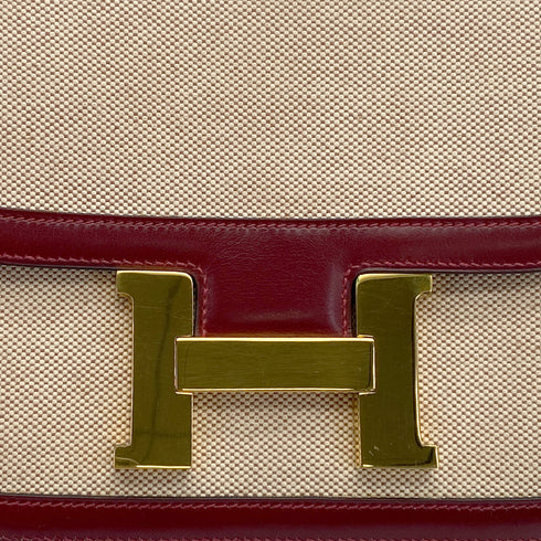 HERMES CONSTANCE 24 ROUGE H BOX CALF TOILE H SHOULDER BAG 1985 CIRCLE O GOLD HARDWARE 90325610