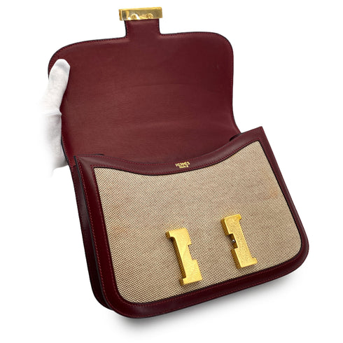 HERMES CONSTANCE 24 ROUGE H BOX CALF TOILE H SHOULDER BAG 1985 CIRCLE O GOLD HARDWARE 90325610