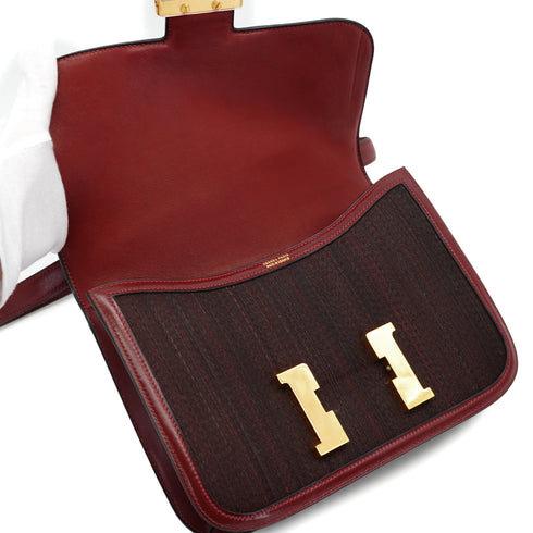 HERMES CONSTANCE 24 ROUGE H CRINOLINE BOX CALF SHOULDER BAG 1978 CIRCLE H GOLD HARDWARE 90332920