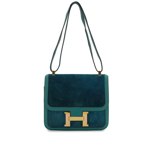 HERMES CONSTANCE 3 24 BLEU OCEAN MALACHITE DEBRIS SWIFT SHOULDER BAG 2015 T STAMP GOLD HARDWARE 90327186