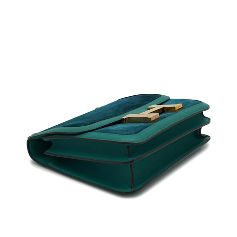 HERMES CONSTANCE 3 24 BLEU OCEAN MALACHITE DEBRIS SWIFT SHOULDER BAG 2015 T STAMP GOLD HARDWARE 90327186