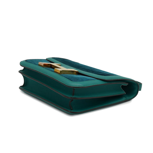 HERMES CONSTANCE 3 24 BLEU OCEAN MALACHITE DEBRIS SWIFT SHOULDER BAG 2015 T STAMP GOLD HARDWARE 90327186