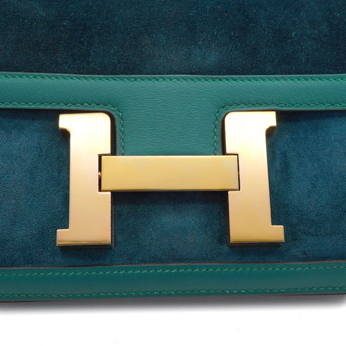 HERMES CONSTANCE 3 24 BLEU OCEAN MALACHITE DEBRIS SWIFT SHOULDER BAG 2015 T STAMP GOLD HARDWARE 90327186
