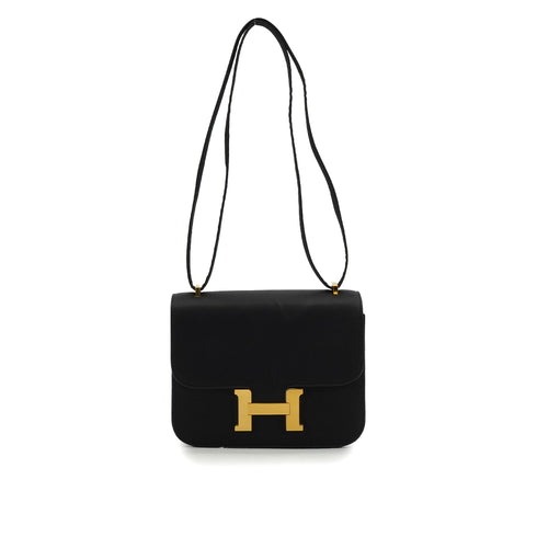 HERMES CONSTANCE 3 MINI 18 BLACK BOXCALF SATIN SHOULDER BAG 2011 SQUARE O GOLD HARDWARE 90339633