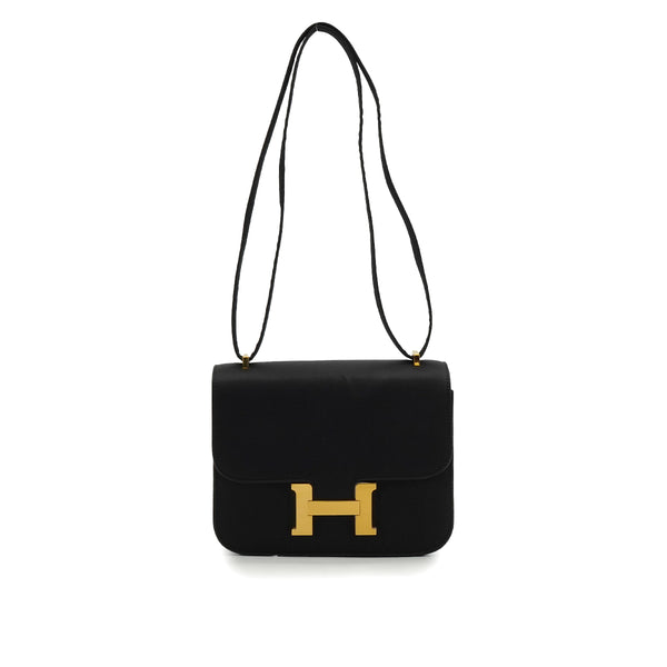 HERMES CONSTANCE 3 MINI 18 BLACK SATIN SHOULDER BAG 2011 SQUARE O GOLD HARDWARE 90339633