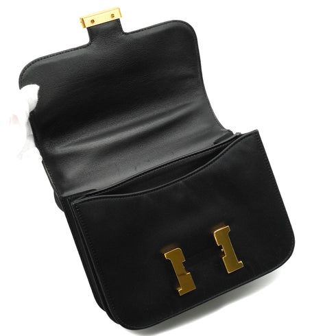 HERMES CONSTANCE 3 MINI 18 BLACK BOXCALF SATIN SHOULDER BAG 2011 SQUARE O GOLD HARDWARE 90339633