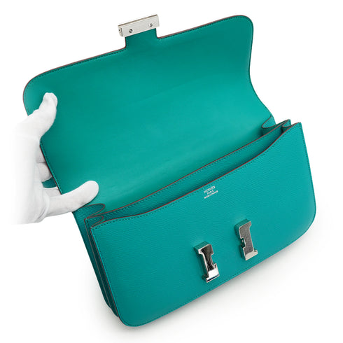HERMES CONSTANCE ELAN 25 BLUE PAON VEAU EPSOM SHOULDER BAG 2012 SQUARE P PALLADIUM HARDWARE 90337542