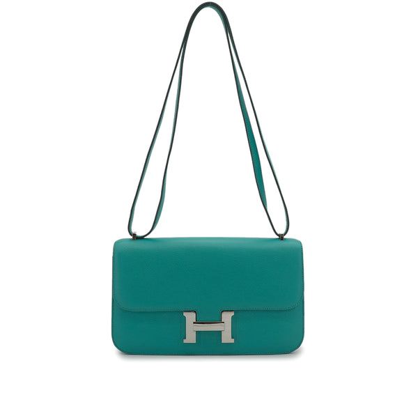 HERMES CONSTANCE ELAN 25 BLUE PAON VEAU EPSOM SHOULDER BAG 2012 SQUARE P PALLADIUM HARDWARE 90337542