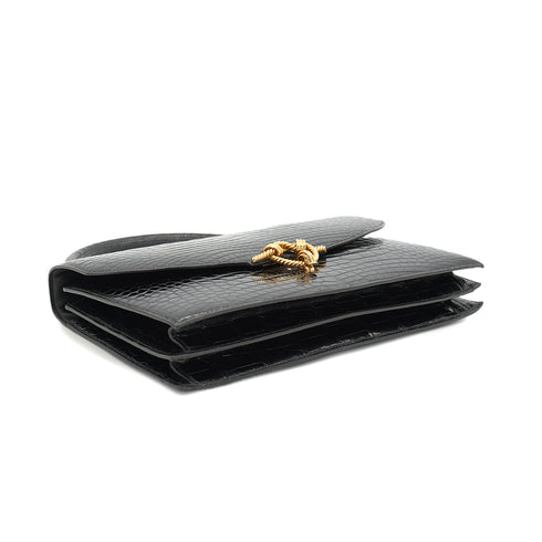 HERMES CORDELIERE ALLIGATOR BLACK HAND BAG 1990 CIRCLE T GOLD HARDWARE 90335570