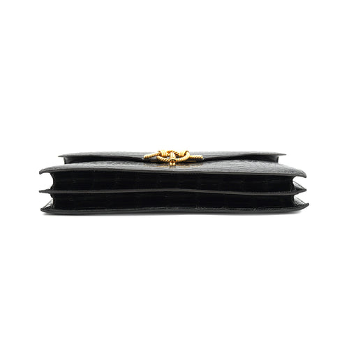 HERMES CORDELIERE ALLIGATOR BLACK HAND BAG 1990 CIRCLE T GOLD HARDWARE 90335570