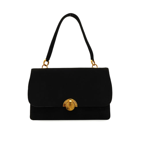 HERMES DEMI LUNE BLACK SUEDE HAND BAG GOLD HARDWARE 90348979