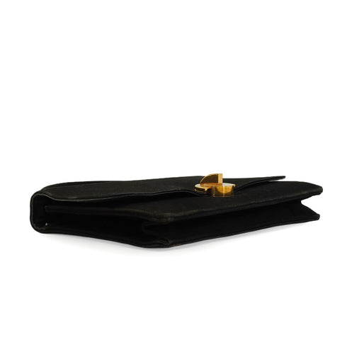 HERMES DEMI LUNE BLACK SUEDE HAND BAG GOLD HARDWARE 90348979