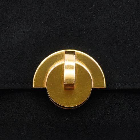 HERMES DEMI LUNE BLACK SUEDE HAND BAG GOLD HARDWARE 90348979