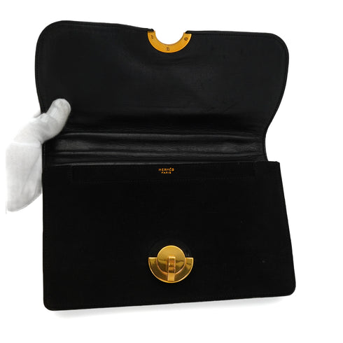 HERMES DEMI LUNE BLACK SUEDE HAND BAG GOLD HARDWARE 90348979