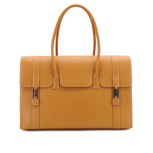 HERMES DRAG 37 NATUREL VEAU BARENIA HAND BAG 2000 SQUARE D PALLADIUM HARDWARE 90328123