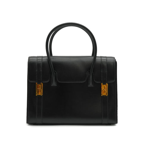 HERMES DRUG 27 BLACK BOX CALF HAND BAG 1978 CIRCLE H GOLD HARDWARE 90338297