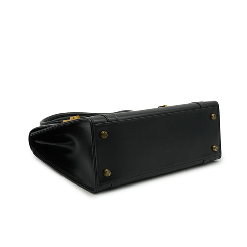 HERMES DRUG 27 BLACK BOX CALF HAND BAG 1978 CIRCLE H GOLD HARDWARE 90338297