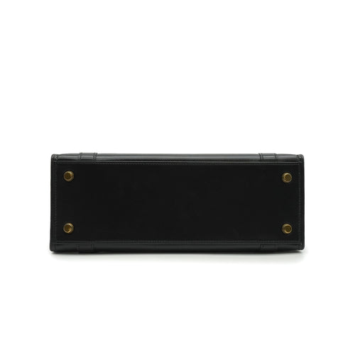 HERMES DRUG 27 BLACK BOX CALF HAND BAG 1978 CIRCLE H GOLD HARDWARE 90338297