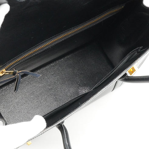 HERMES DRUG 27 BLACK BOX CALF HAND BAG 1978 CIRCLE H GOLD HARDWARE 90338297