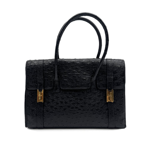 HERMES DRUG 30 BLACK OSTRICH HAND BAG GOLD HARDWARE 90328919