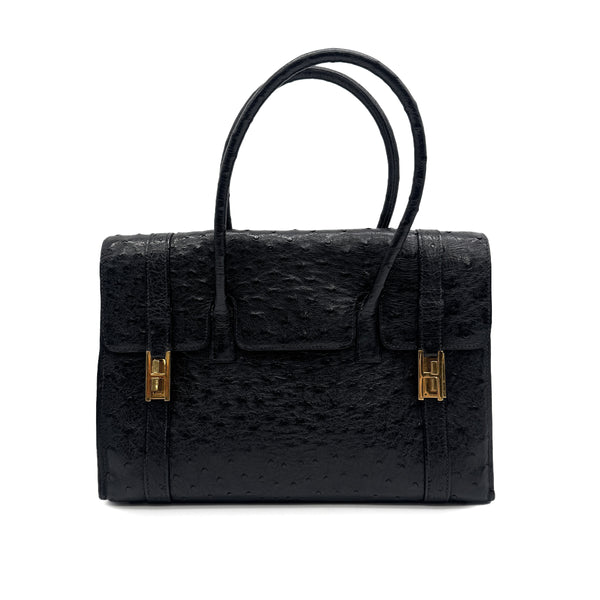 HERMES DRUG 30 BLACK OSTRICH HAND BAG GOLD HARDWARE 90328919