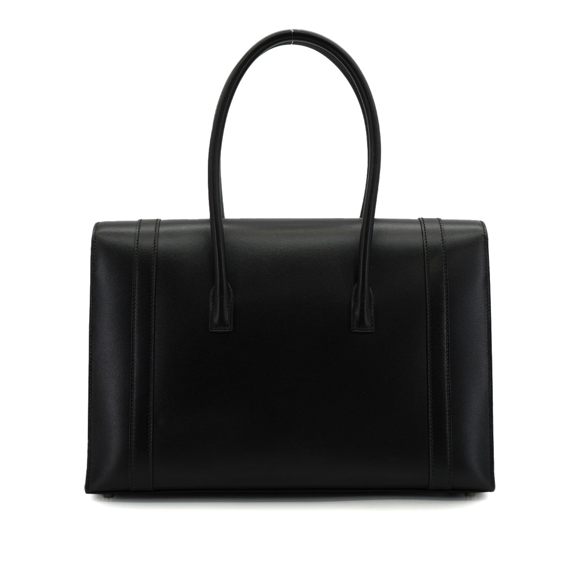HERMES ノベルティ黒のハンドバッグ HERMES DRUG 32 BLACK BOX CALF HAND BAG 2002 SQUARE F PALLADIUM
