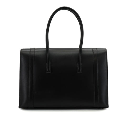 HERMES DRUG 32 BLACK BOX CALF HAND BAG 2002 SQUARE F PALLADIUM HARDWARE 90334266