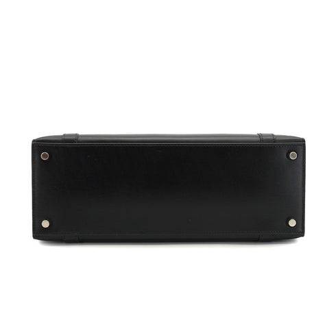 HERMES DRUG 32 BLACK BOX CALF HAND BAG 2002 SQUARE F PALLADIUM HARDWARE 90334266