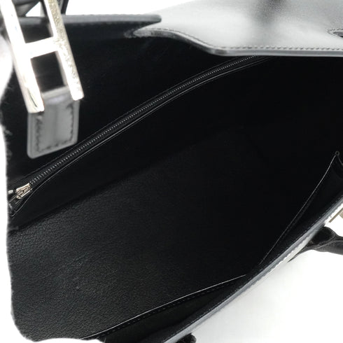 HERMES DRUG 32 BLACK BOX CALF HAND BAG 2002 SQUARE F PALLADIUM HARDWARE 90334266