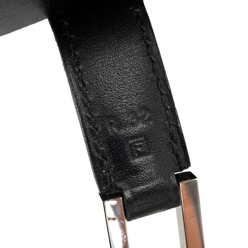 HERMES DRUG 32 BLACK BOX CALF HAND BAG 2002 SQUARE F PALLADIUM HARDWARE 90334266