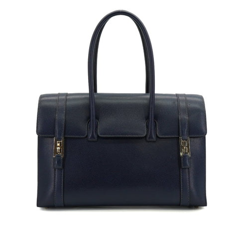 HERMES DRUG 32 BLUE ROY LISSE HAND BAG 2002 SQUARE F PALLADIUM HARDWARE 90334267