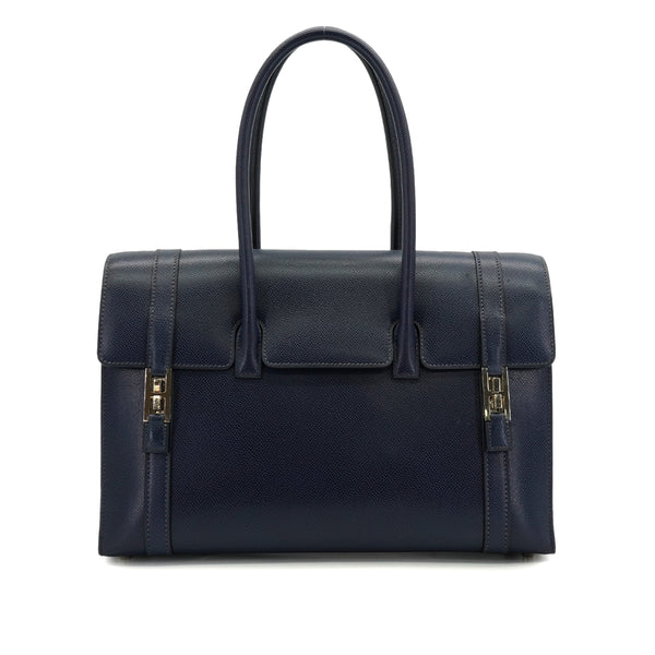 HERMES DRUG 32 BLUE ROY LISSE HAND BAG 2002 SQUARE F PALLADIUM HARDWARE 90334267