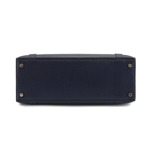 HERMES DRUG 32 BLUE ROY LISSE HAND BAG 2002 SQUARE F PALLADIUM HARDWARE 90334267