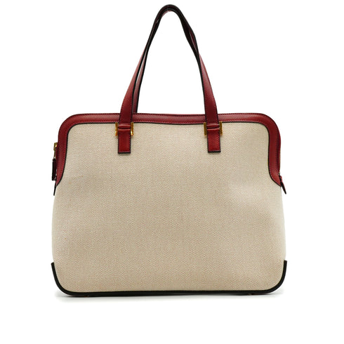 HERMES ESCAPADA ROUGE H TOILE H BOX CALF HAND BAG 2002 SQUARE F GOLD HARDWARE 90341717