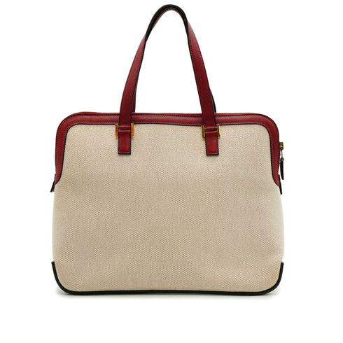 HERMES ESCAPADA ROUGE H TOILE H BOX CALF HAND BAG 2002 SQUARE F GOLD HARDWARE 90341717