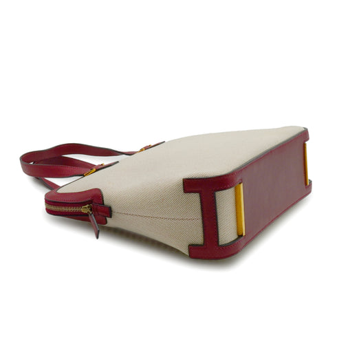 HERMES ESCAPADA ROUGE H TOILE H BOX CALF HAND BAG 2002 SQUARE F GOLD HARDWARE 90341717