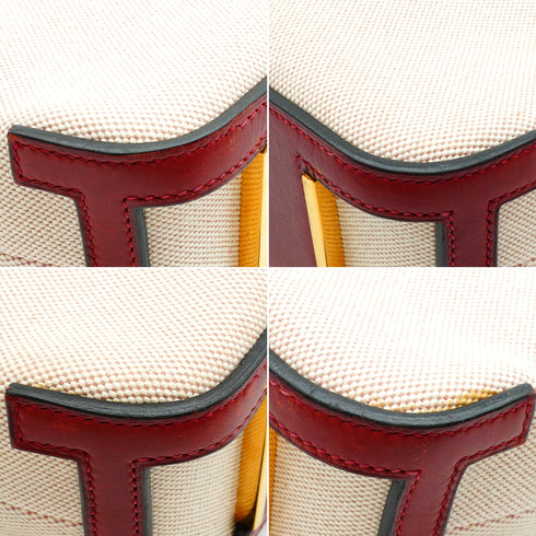 HERMES ESCAPADA ROUGE H TOILE H BOX CALF HAND BAG 2002 SQUARE F GOLD HARDWARE 90341717