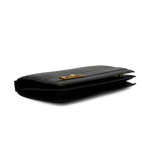 HERMES EUGENIE BLACK BOX CALF CLUTCH BAG 1976 CIRCLE F GOLD HARDWARE 90340130