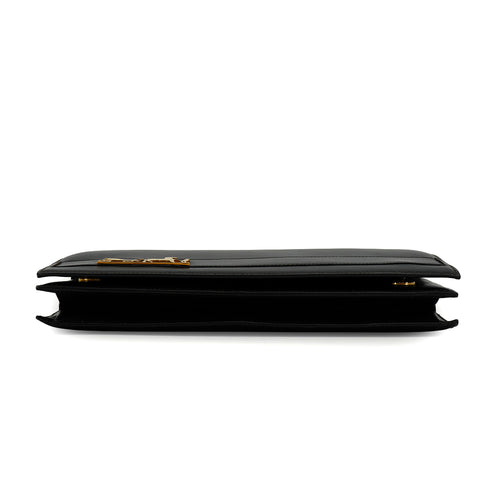 HERMES EUGENIE BLACK BOX CALF CLUTCH BAG 1976 CIRCLE F GOLD HARDWARE 90340130