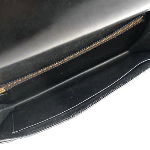 HERMES EUGENIE BLACK BOX CALF CLUTCH BAG 1976 CIRCLE F GOLD HARDWARE 90340130