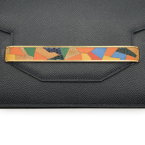 HERMES FACO BLUE INDIGO LIZARD VEAU EPSOM SHOULDER BAG 2004 SQUARE H GOLD HARDWARE 90335156