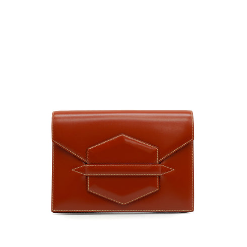 HERMES FACO BRIQUE BOX CALF CLUTCH BAG 1989 CIRCLE S 90345155
