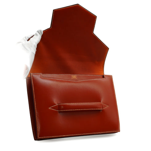 HERMES FACO BRIQUE BOX CALF CLUTCH BAG 1989 CIRCLE S 90345155