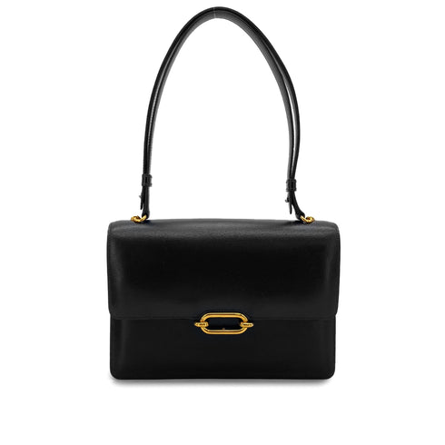HERMES FONSBELLE BLACK BOX CALF SHOULDER BAG 1966 V STAMP GOLD HARDWARE 90326845