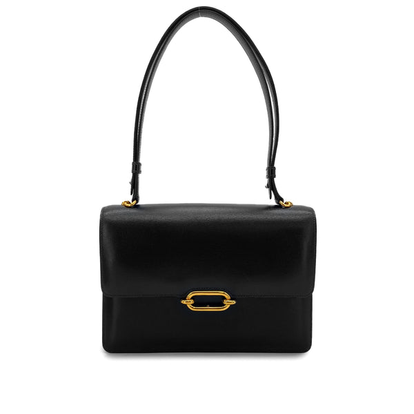 HERMES FONSBELLE BLACK BOX CALF SHOULDER BAG 1966 V STAMP GOLD HARDWARE 90326845