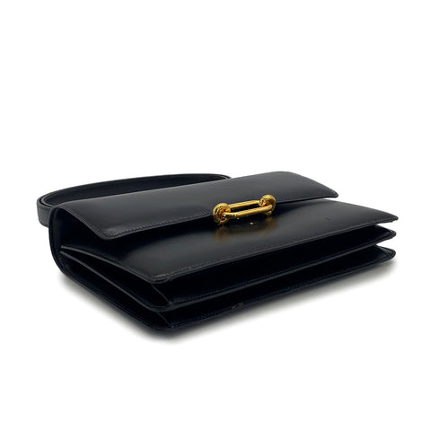 HERMES FONSBELLE BLACK BOX CALF SHOULDER BAG 1966 V STAMP GOLD HARDWARE 90326845