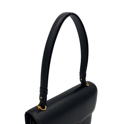 HERMES FONSBELLE BLACK BOX CALF SHOULDER BAG 1966 V STAMP GOLD HARDWARE 90326845