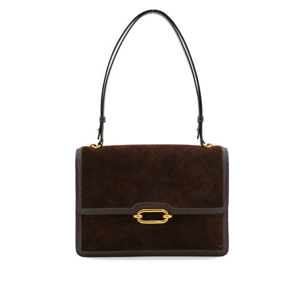 HERMES FONSBELLE CHOCOLAT DEBRIS BOX CALF SHOULDER BAG 1973 CIRCLE C GOLD HARDWARE 90327300