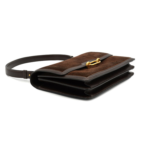 HERMES FONSBELLE CHOCOLAT DEBRIS BOX CALF SHOULDER BAG 1973 CIRCLE C GOLD HARDWARE 90327300